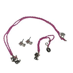 Claires Girls Kitty Jewelry Set Pink Chain Silver Tone Charms 3 Pieces